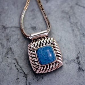 Vintage Designer large Cable Halo with blue stone Solid 925 Sterling Silver